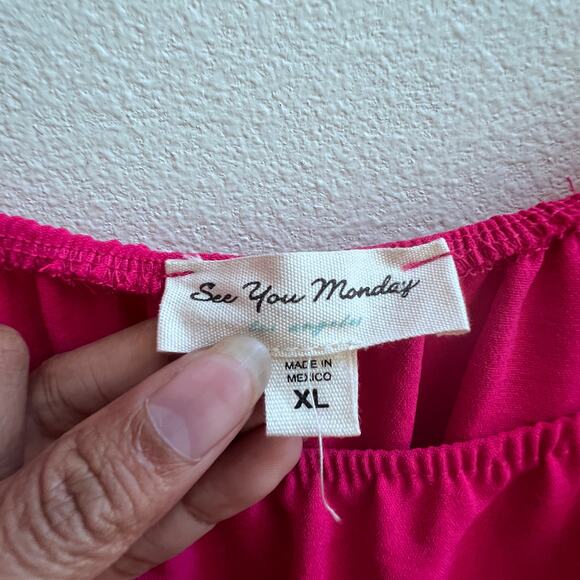 See You Monday Pink Off-the-Shoulder Puff Short Sleeve Tiered Maxi Dress XL - Picture 4 of 6